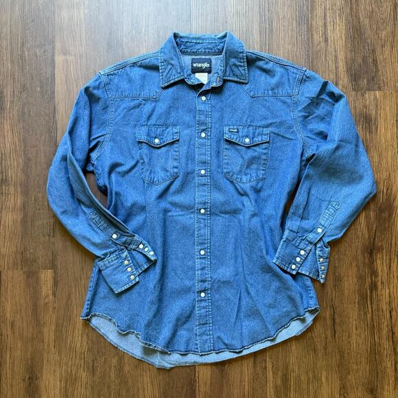 Wrangler Cowboy Cut Western Pearl Snap Denim Shirt Vintage XL - Picture 1 of 8